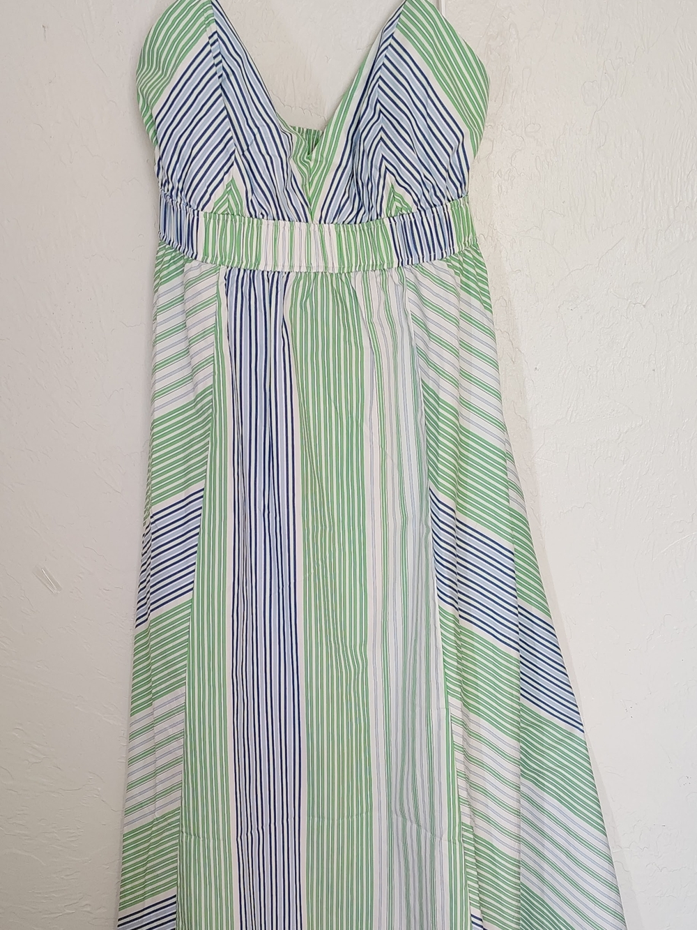Striped Green and Blue Empire-Waist Maxi Dress